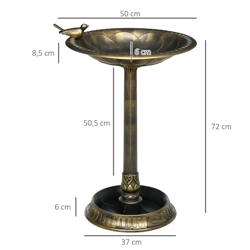 Bain d'oiseaux abreuvoir jardinière 2 en 1 50 x 50 x 72 cm résistant aux intempéries stabilité rustique en PP bronze 21_0003989
