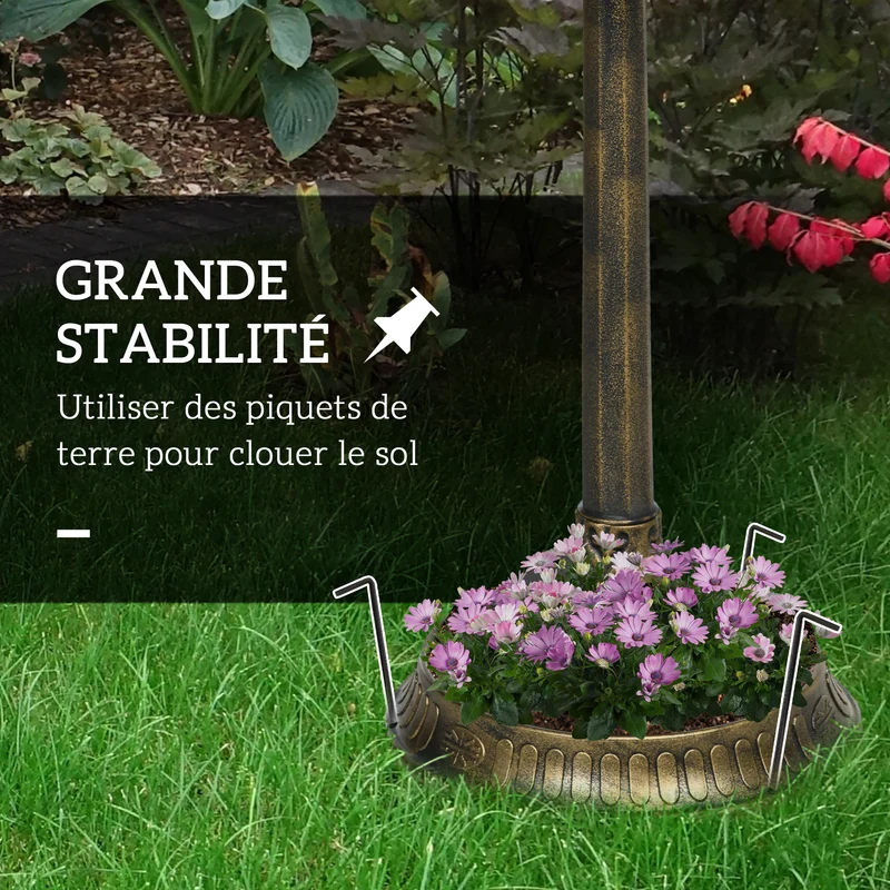 Bain d'oiseaux abreuvoir jardinière 2 en 1 50 x 50 x 72 cm résistant aux intempéries stabilité rustique en PP bronze 21_0003989