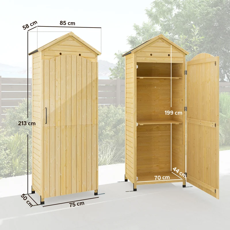 Armoire pour jardin 85 x 58 x 213 cm étagères réglables anti-basculement finitions vernies rustique en bois naturel 21_0005647