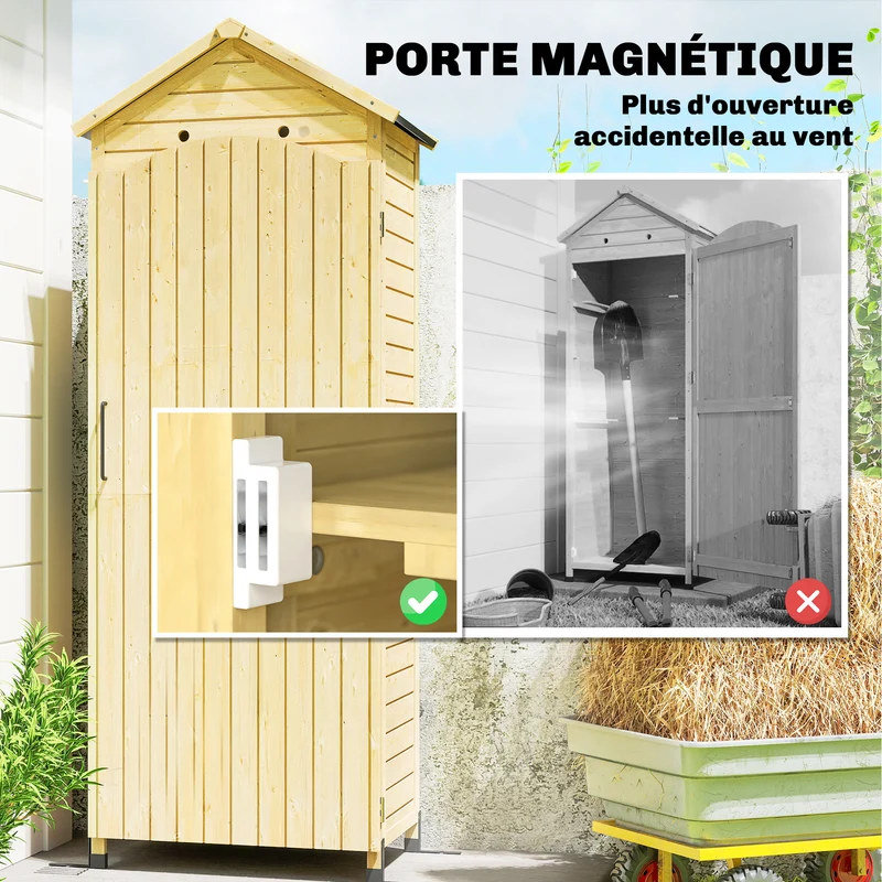 Armoire pour jardin 85 x 58 x 213 cm étagères réglables anti-basculement finitions vernies rustique en bois naturel 21_0005647