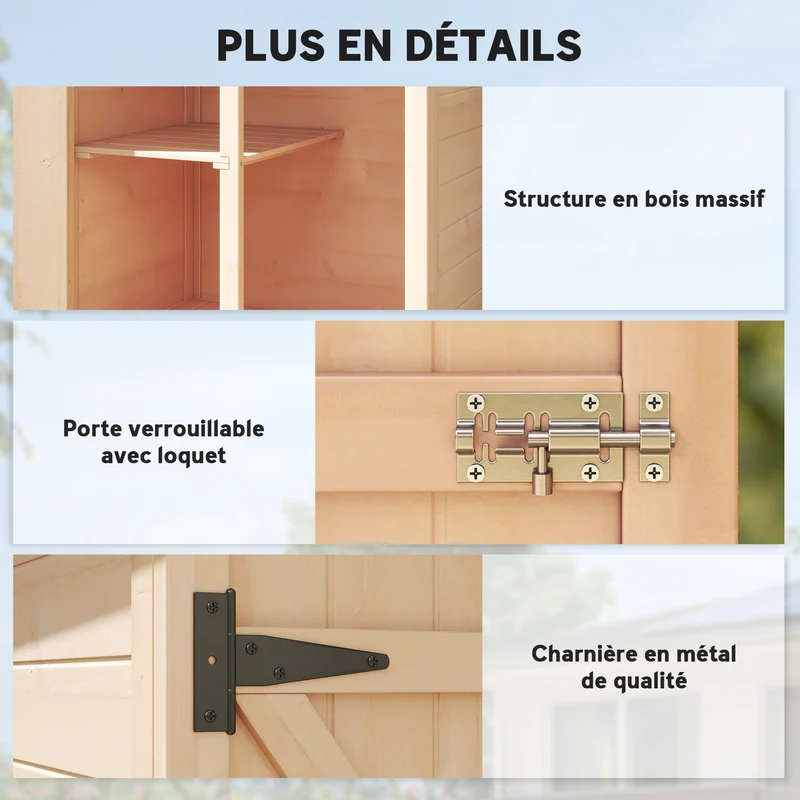 Armoire de jardin compacte 75 x 56 x 115 cm porte verrouillable double étagère style rustique terrasse en bois naturel 21_0004134