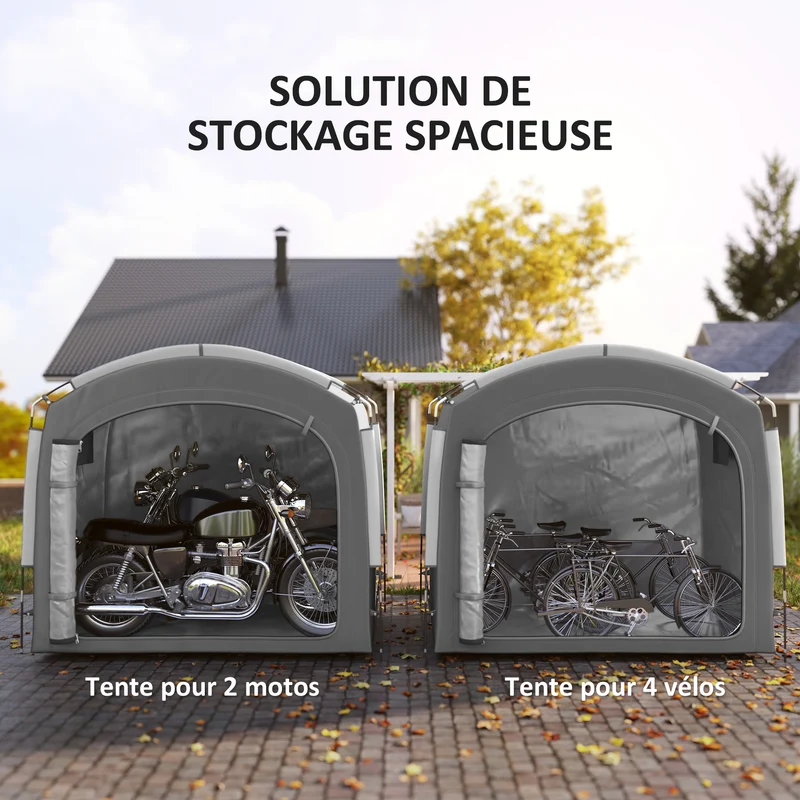 Abri vélo portable pour 3-4 vélos 205 x 140 x 188 cm avec poches latérales imperméable épuré en polyester gris foncé 21_0004903