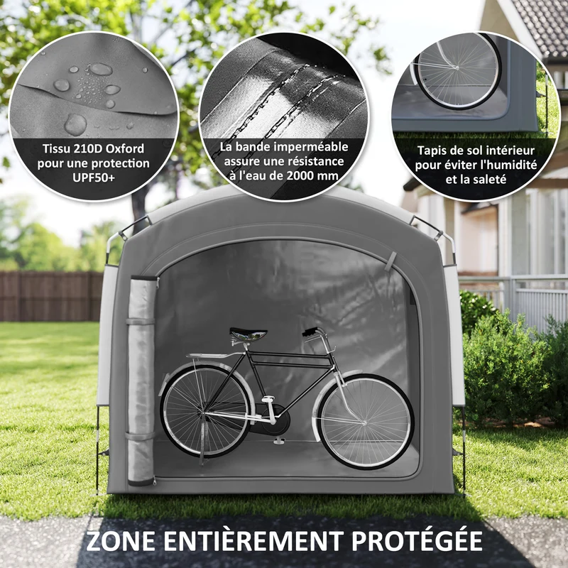 Abri vélo portable pour 3-4 vélos 205 x 140 x 188 cm avec poches latérales imperméable épuré en polyester gris foncé 21_0004903