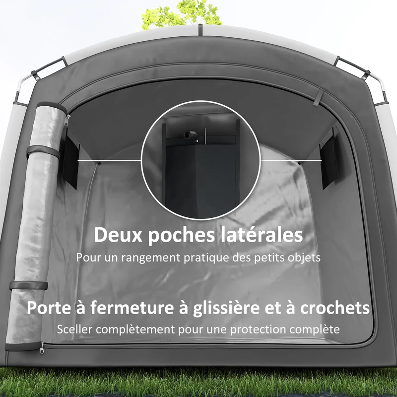 Abri vélo portable pour 3-4 vélos 205 x 140 x 188 cm avec poches latérales imperméable épuré en polyester gris foncé 21_0004903