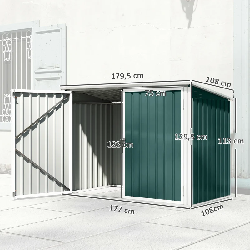 Abri poubelle extérieur double porte pour 2 poubelles 179.5 x 108 x 129.5 cm ouverture assistée moderne en acier vert 21_004189