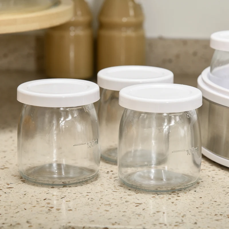 Yaourtière électrique 7 pots 24 x 24 x 13 cm thermostat réglable et minuterie 48 h moderne en acier inoxydable blanc 21_0000943