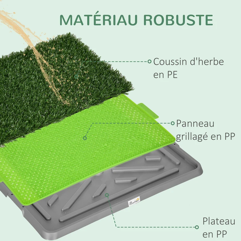 Toilette pour chien d'intérieur apprentissage propreté 67 x 41 x 3.5 cm surface drainante hygiénique pratique en PP vert 21_0007523