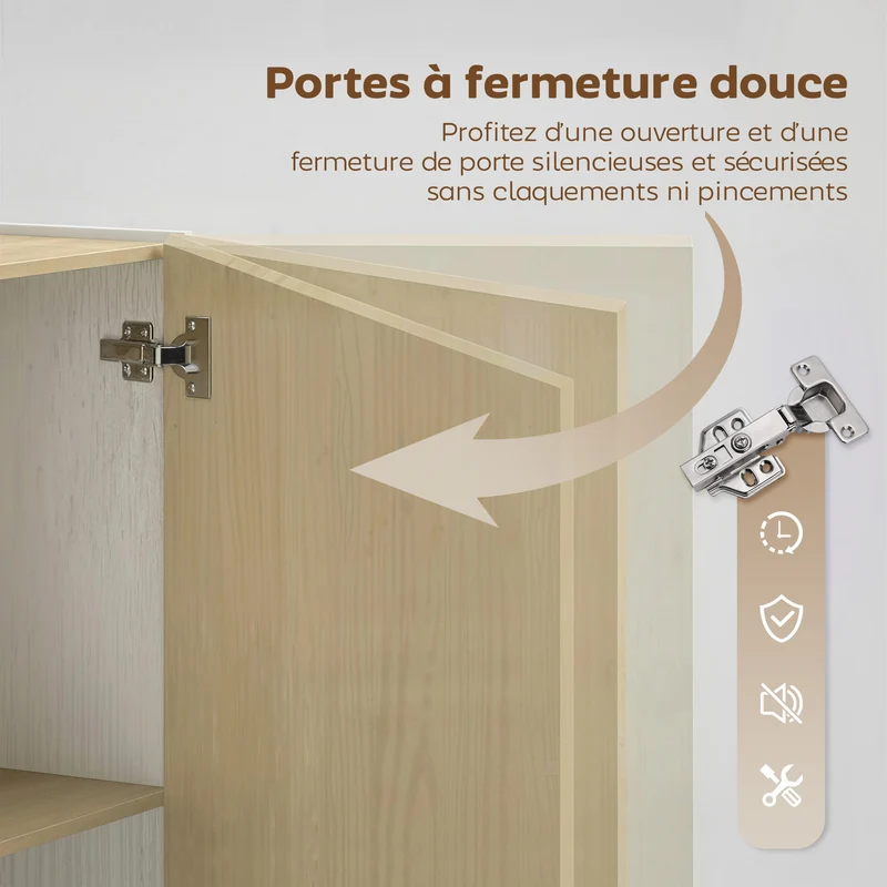 Buffet salon 80 x 40 x 135 cm 6 compartiments fermeture douce polyvalent entrée utile style moderne épuré en MDF blanc 21_0003660