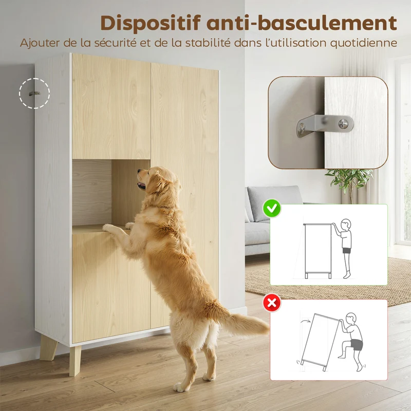Buffet salon 80 x 40 x 135 cm 6 compartiments fermeture douce polyvalent entrée utile style moderne épuré en MDF blanc 21_0003660