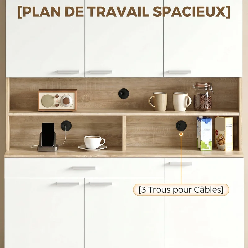 Buffet haut de cuisine 120 x 40 x 175 cm 6 portes tiroir rangement optimisé contemporain en panneaux de particules blanc 21_0003407