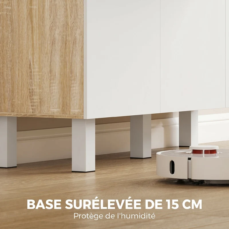 Buffet haut de cuisine 120 x 40 x 175 cm 6 portes tiroir rangement optimisé contemporain en panneaux de particules blanc 21_0003407