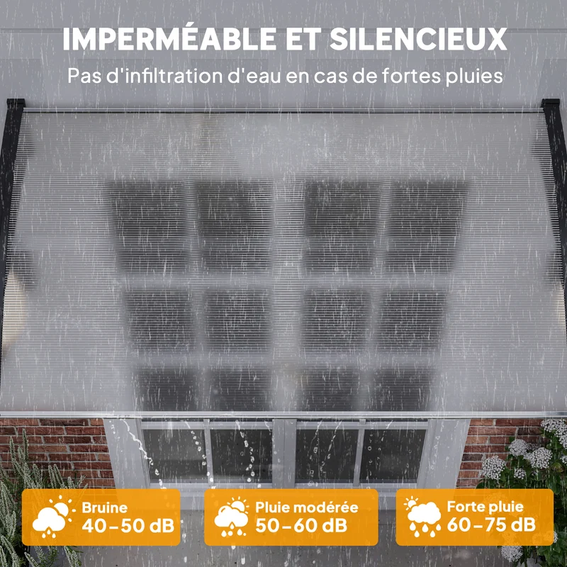 Auvent porte d'entrée incurvé 150 x 90 x 25 cm protège pluie neige uv montage facile moderne en polycarbonate transparent 21_0007102