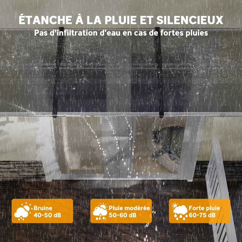 Auvent de porte incurvé 303 x 96 x 27 cm protection pluie uv neige design montage mural en polycarbonate transparent 21_0007106
