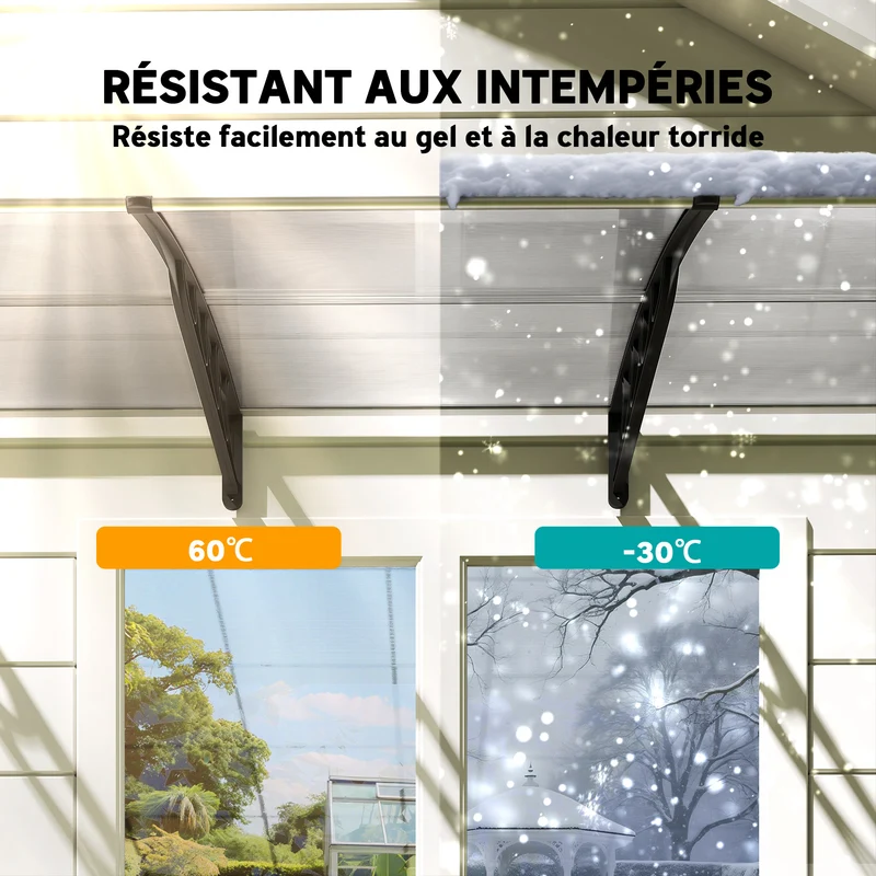 Auvent de porte incurvé 303 x 96 x 27 cm protection pluie uv neige design montage mural en polycarbonate transparent 21_0007106