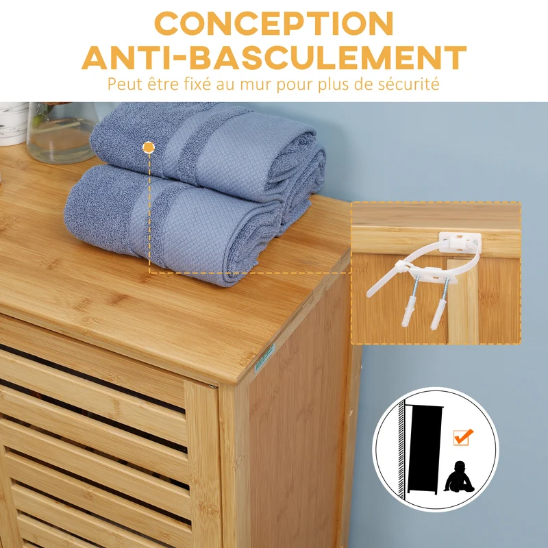 Armoire de salle de bain compacte utile 68 x 32 x 86 cm gain de place rangement ventilé moderne épuré en bambou naturel 21_0001930