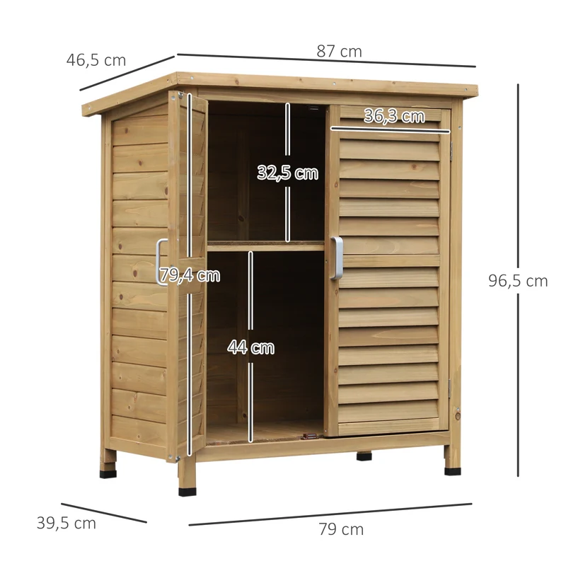 Armoire de jardin abri rangement outils 87 x 46,5 x 96,5 cm étagère double imperméable style rustique en bois jaune 21_0004128