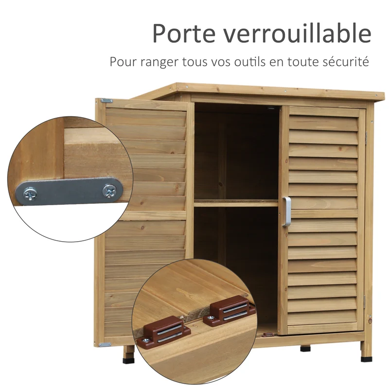 Armoire de jardin abri rangement outils 87 x 46,5 x 96,5 cm étagère double imperméable style rustique en bois jaune 21_0004128