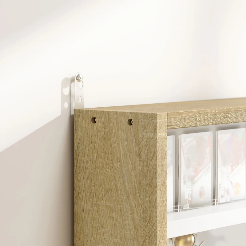Vitrine murale pour collection 80 x 9,5 x 60 cm 4 étagères réglables anti-poussière épuré en panneau de particules chêne 21_0001780