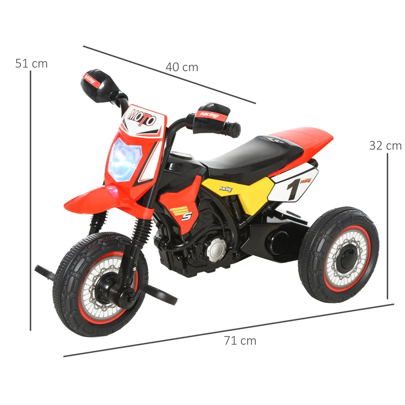 Tricycle moto cross évolutif enfant 71 x 40 x 51 cm musique et lumières coffre de rangement décoratif stable en PP rouge 21_0000453