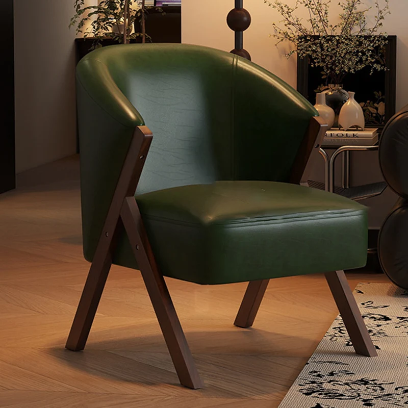 Traditional French Circular Arc Sherpa Fabric Oil Wax Leather Rubberwood Sponge Accent Chair Backrest Armless For Living Room