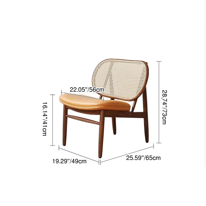 Traditional Rustic Arc Ash Wood Microfiber Leather Faux Rattan Weaving Accent Chair Backrest Armless For Living Room & Bedroom