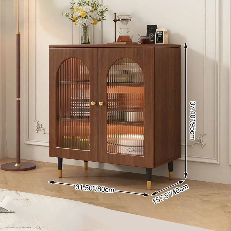 Traditional Rustic Rectangular Particle Board MDF Glass Faux Rattan Weaving Large Capacity Storage Cabinet 3-Tier For Living Room