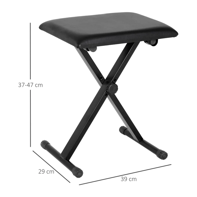 Tabouret de piano 39 x 29 x 37-47 cm réglable en hauteur pliable et design épuré salon finition mate cosy en PU noir 21_0001735