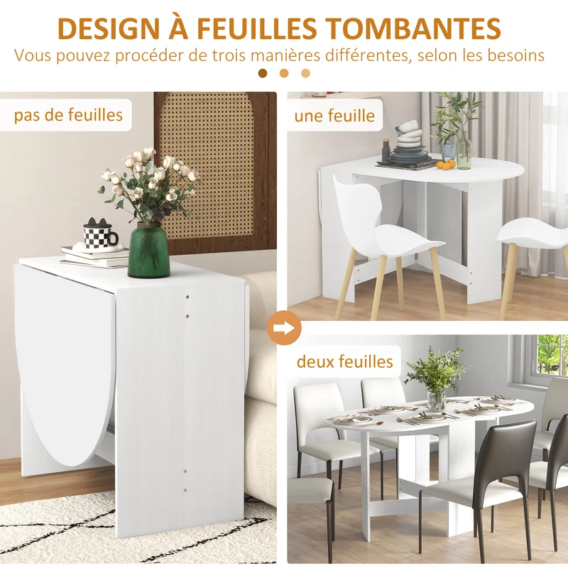 Table à manger pliante ovale 163 x 80 x 75 cm pour 6 personnes surface mélaminée moderne en panneau de particules blanc 21_0003242