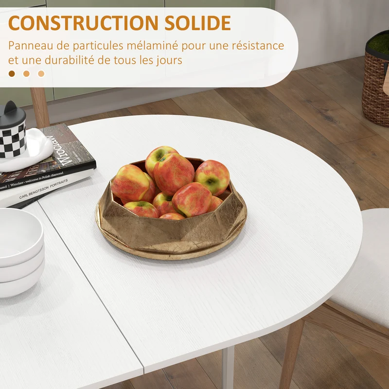 Table à manger pliante ovale 163 x 80 x 75 cm pour 6 personnes surface mélaminée moderne en panneau de particules blanc 21_0003242
