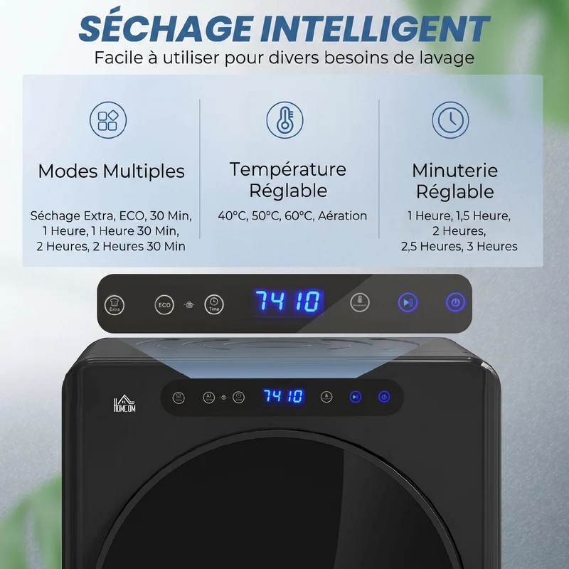 Sèche-linge à évacuation 49 x 43 x 61 cm séchage rapide anti-froissage inversé moderne épuré en acier inoxydable noir 21_0007090