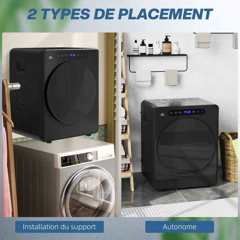 Sèche-linge à évacuation 49 x 43 x 61 cm séchage rapide anti-froissage inversé moderne épuré en acier inoxydable noir 21_0007090