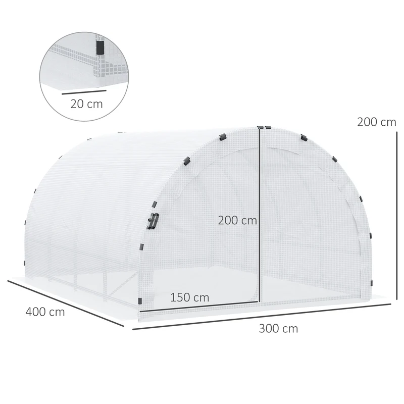 Serre de jardin tunnel 4 x 3 x 2 m protection uv et aération optimale style contemporain épuré en acier galvanisé blanc 21_0004060
