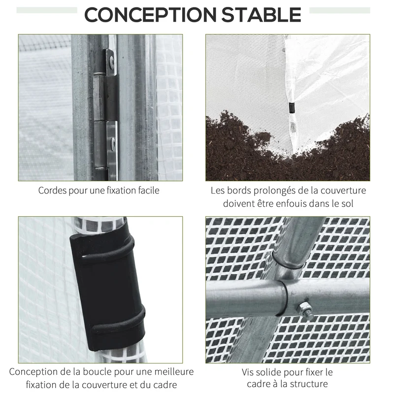 Serre de jardin tunnel 4 x 3 x 2 m protection uv et aération optimale style contemporain épuré en acier galvanisé blanc 21_0004060