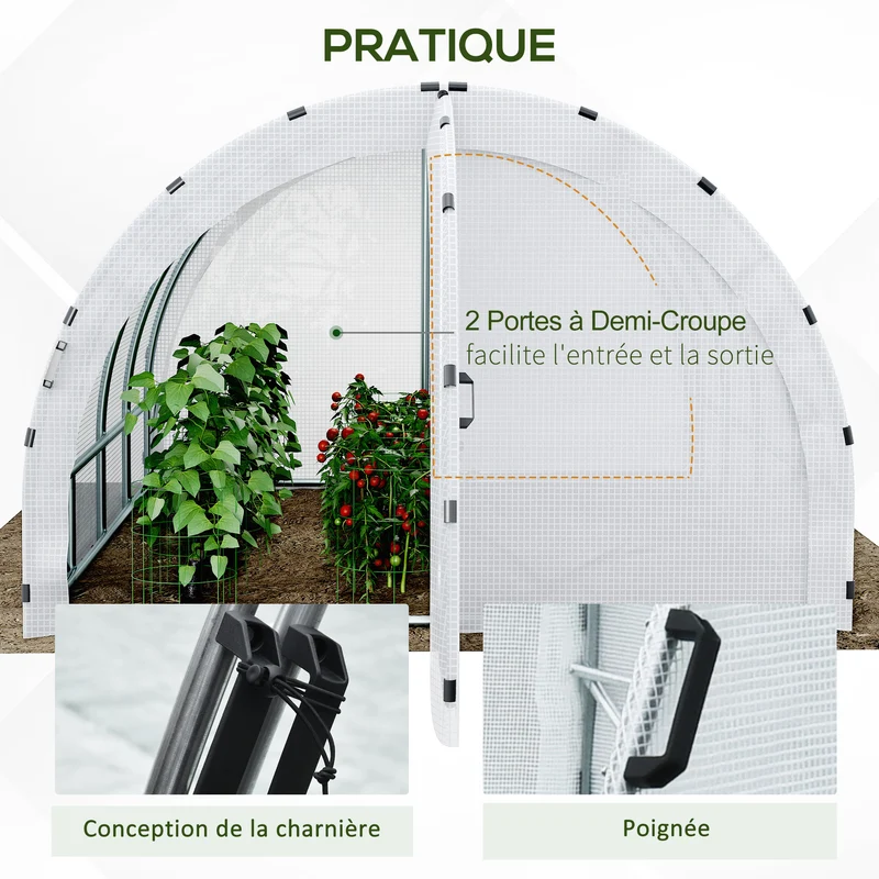 Serre de jardin tunnel 4 x 3 x 2 m protection uv et aération optimale style contemporain épuré en acier galvanisé blanc 21_0004060