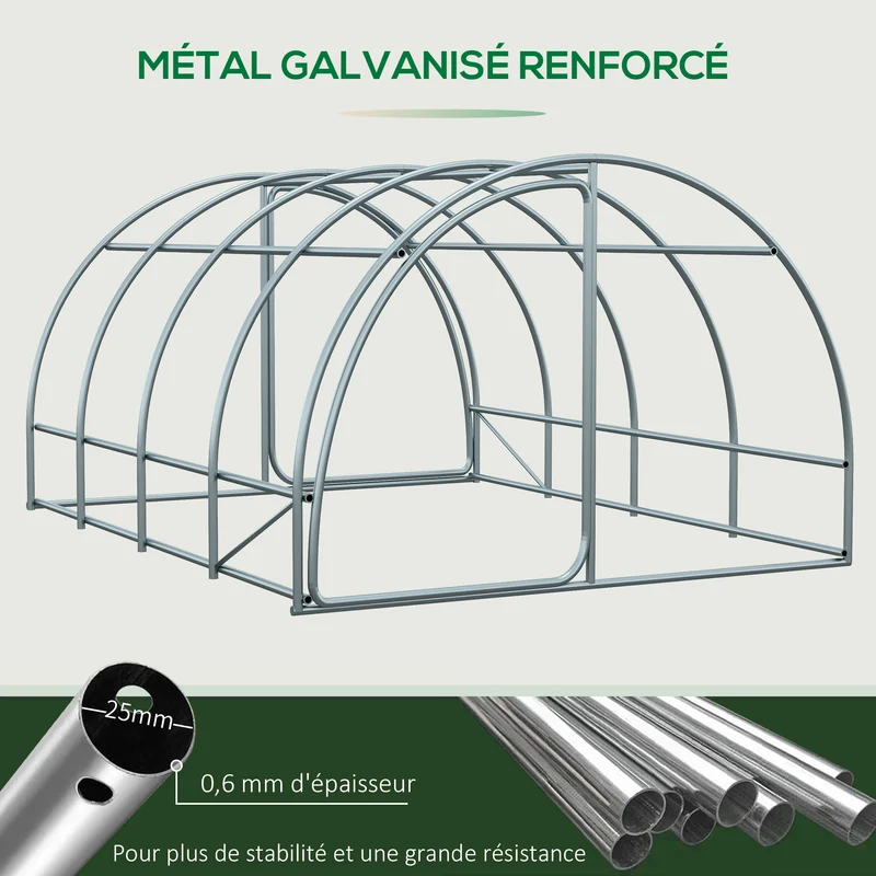 Serre de jardin tunnel 4 x 3 x 2 m protection uv et aération optimale style contemporain épuré en acier galvanisé blanc 21_0004060