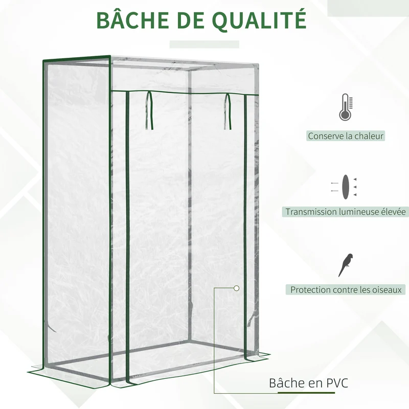 Serre de jardin pour légumes 100 x 50 x 150 cm protection anti-uv porte zippée style moderne épuré en PVC transparent 21_0004171