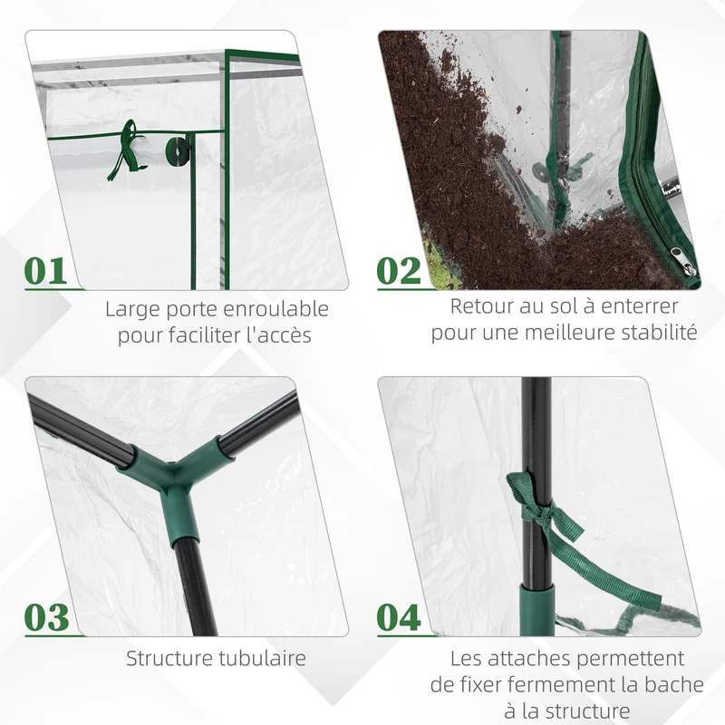 Serre de jardin pour légumes 100 x 50 x 150 cm protection anti-uv porte zippée style moderne épuré en PVC transparent 21_0004171