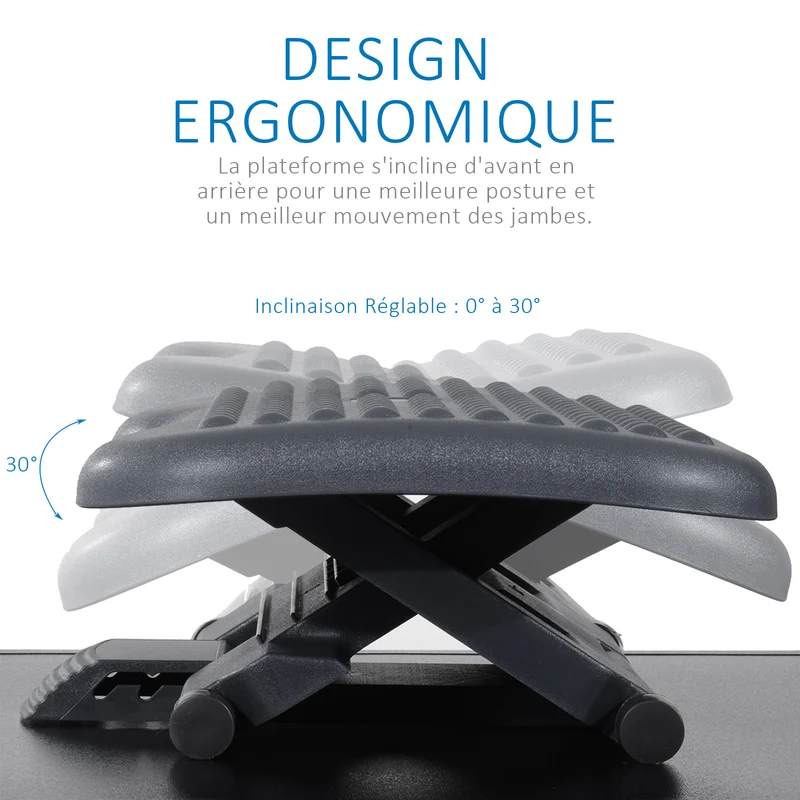 Repose-pieds de bureau et maison forme courbée 46 x 35 x 17 cm ergonomique antidérapant moderne épuré en HIPS gris foncé 21_0006355