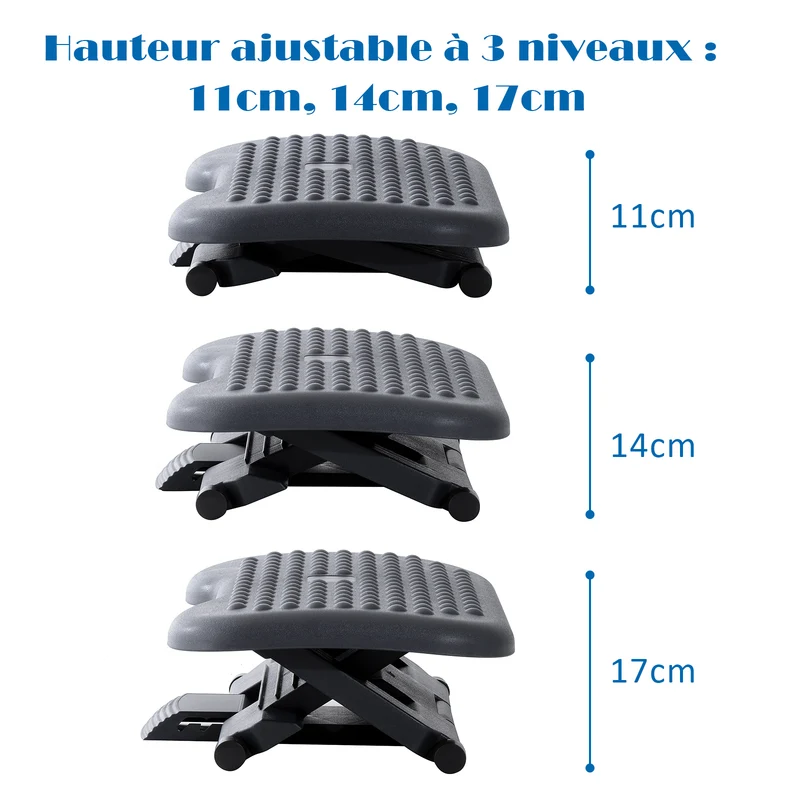 Repose-pieds de bureau et maison forme courbée 46 x 35 x 17 cm ergonomique antidérapant moderne épuré en HIPS gris foncé 21_0006355