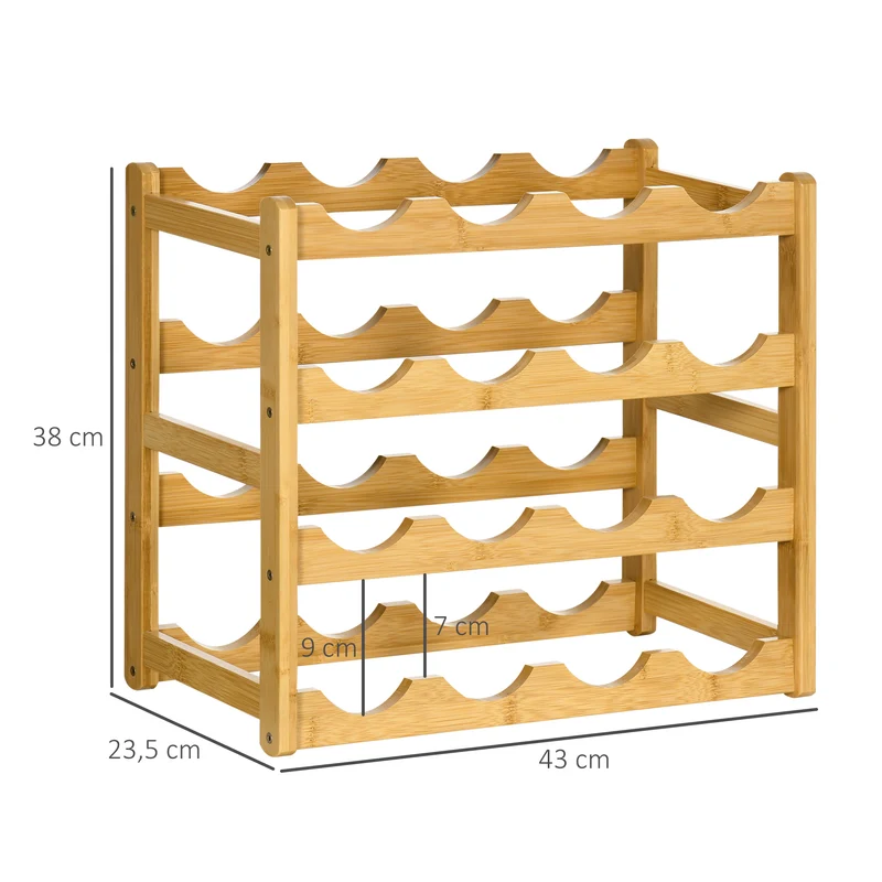 Range-bouteilles casier à vin 43 x 23,5 x 38 cm 16 bouteilles gain de place style scandinave en bambou bois naturel 21_0001030