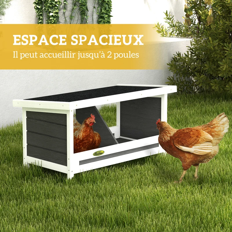 Pondoir nichoir pour poules 3 places 66 x 37 x 34 cm toit résistant intempéries arrière ouvrant rustique en bois gris 21_0007975