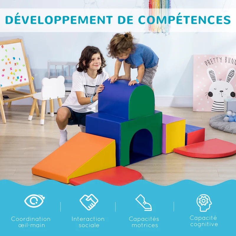 Parcours motricité bébé 170 x 130 x 40 cm modulable éducatif scandinave minimaliste ambiance cosy en mousse epe bleu 21_0000723
