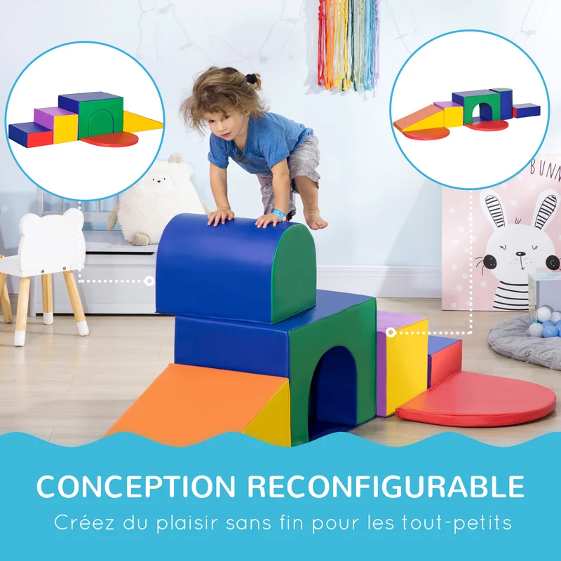 Parcours motricité bébé 170 x 130 x 40 cm modulable éducatif scandinave minimaliste ambiance cosy en mousse epe bleu 21_0000723