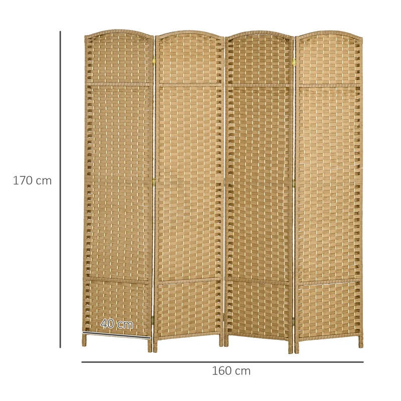 Paravent intérieur 4 panneaux pliable séparation 160 x 1,6 x 170 cm intimité style scandinave salon en bois naturel 21_0001323