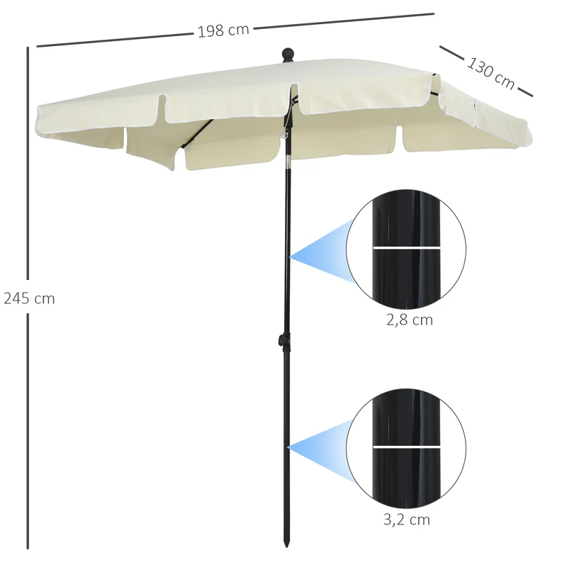 Parasol inclinable jardin 198 x 130 x 245 cm protection solaire toile 160 g/m² contemporain en polyester beige clair 21_0004950