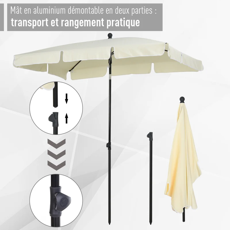 Parasol inclinable jardin 198 x 130 x 245 cm protection solaire toile 160 g/m² contemporain en polyester beige clair 21_0004950