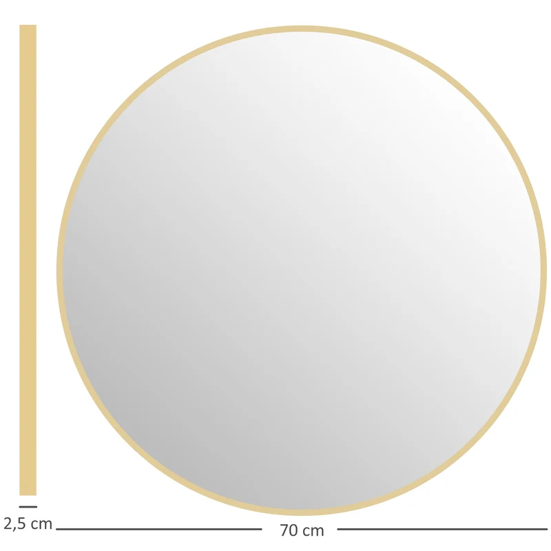 Miroir rond salle de bain 70 x 2,5 cm verre trempé anti brisure montage facile style contemporain épuré en verre or 21_0002066