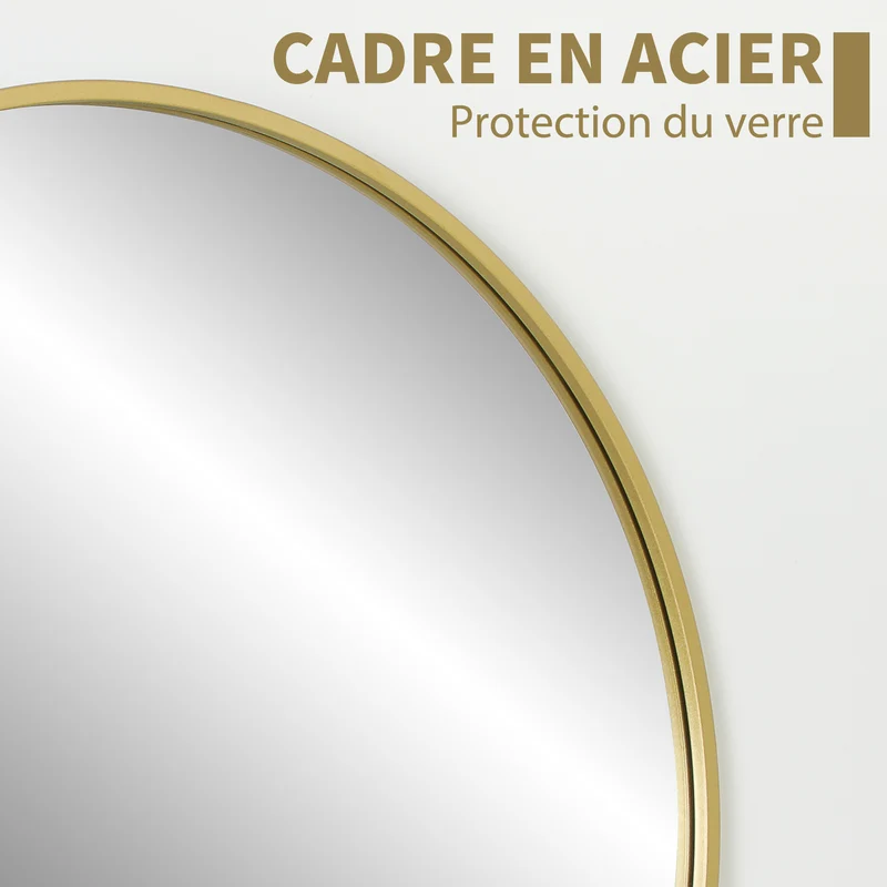 Miroir rond salle de bain 70 x 2,5 cm verre trempé anti brisure montage facile style contemporain épuré en verre or 21_0002066