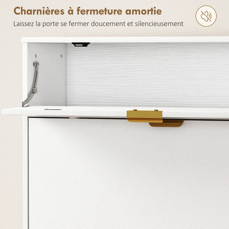 Meuble à chaussures mince 99,4 x 23,8 x 106,6 cm rangement 12 paires tiroirs rabattables style contemporain en MDF blanc 21_0002812