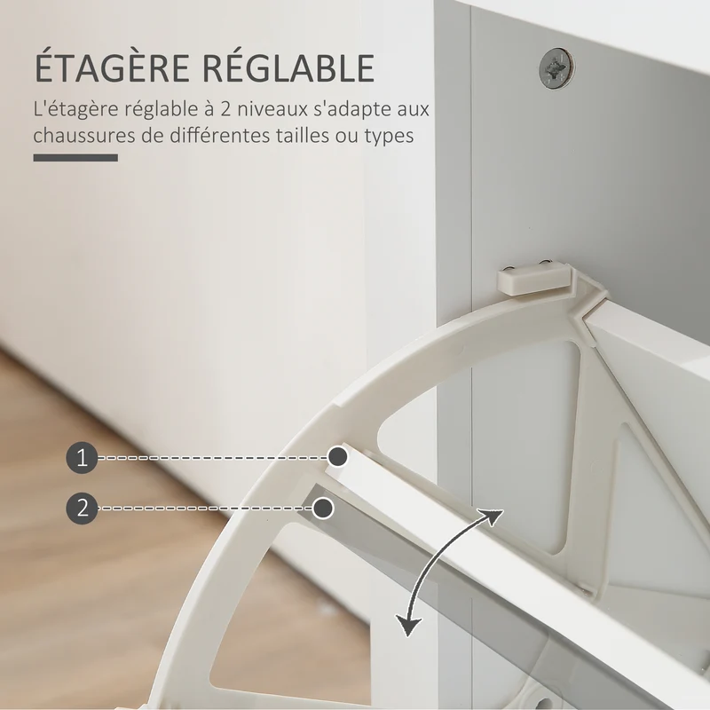 Meuble à chaussures entrée 79 x 23 x 90,5 cm rangement modulable sécurité anti-basculement contemporain en MDF blanc 21_0002630